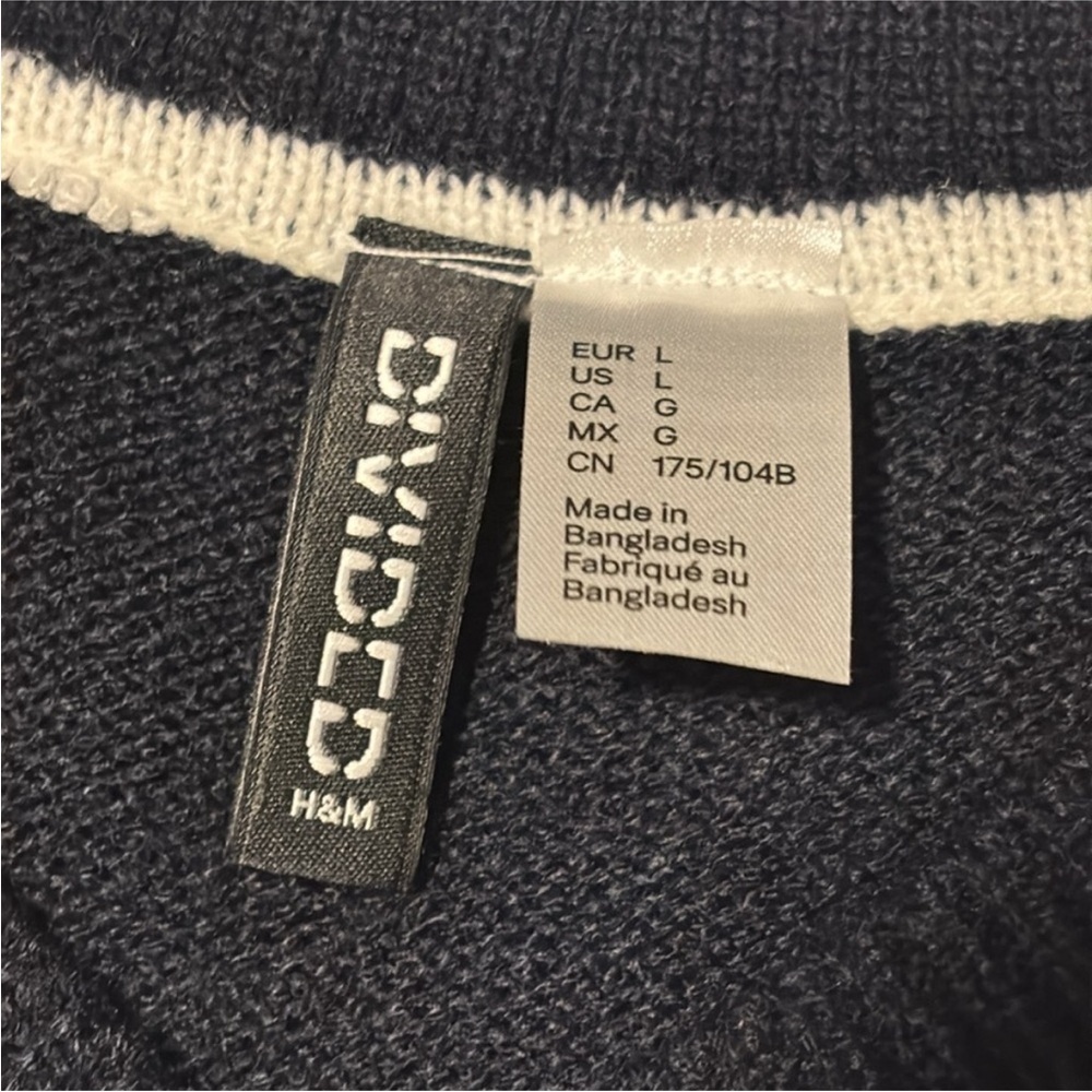 H&M Short V-neck sweater vest sleeveless sweater navy blue white contrast large - Picture 5 of 11